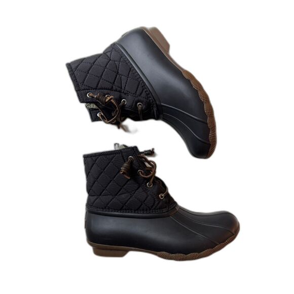 Women’s Sperry Top Sider Saltwater Nylon Quilt Black Duck Boots STS94063 Size 8 - Picture 1 of 5